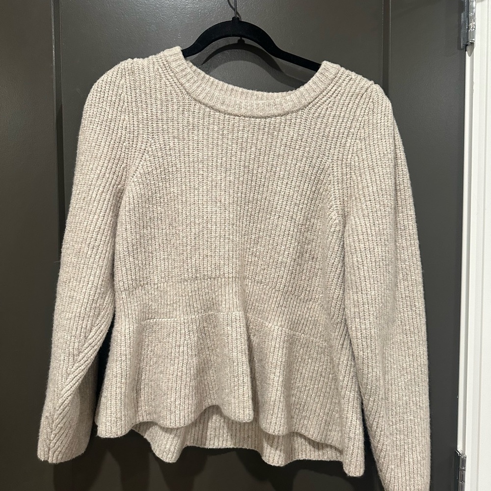 Madewell Cream Crew Neck Sweater with Peplum Detail